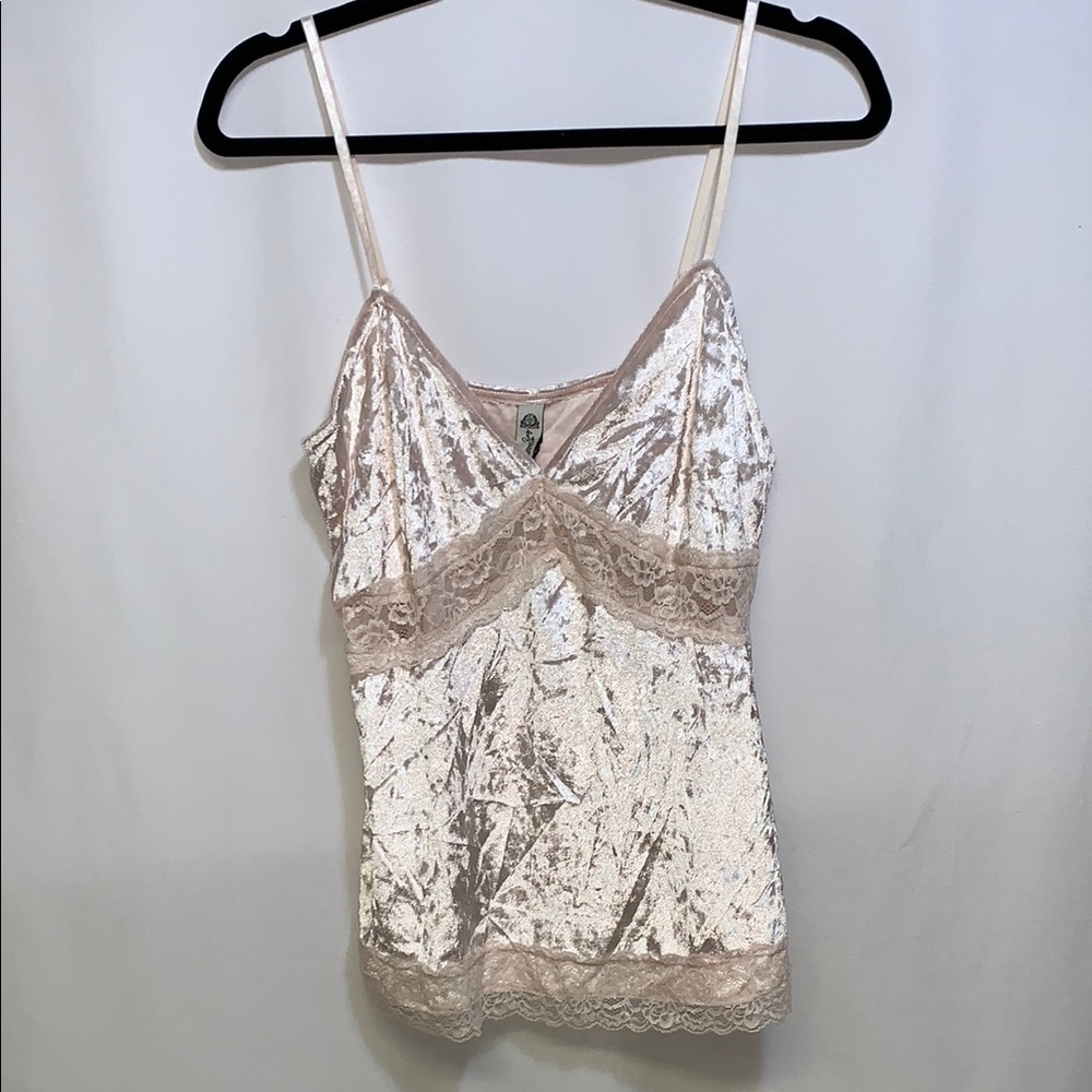 American Rag Blush Velvet Cami with Lace